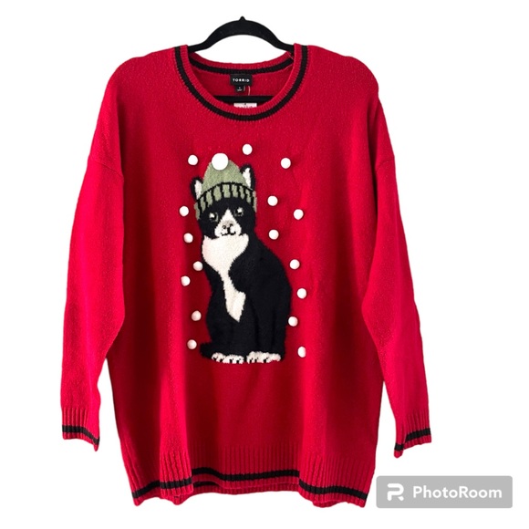 torrid Sweaters - Torrid Red Cat Pullover Crew Neck Winter Holiday Sweater Women’s Size 1X NWT